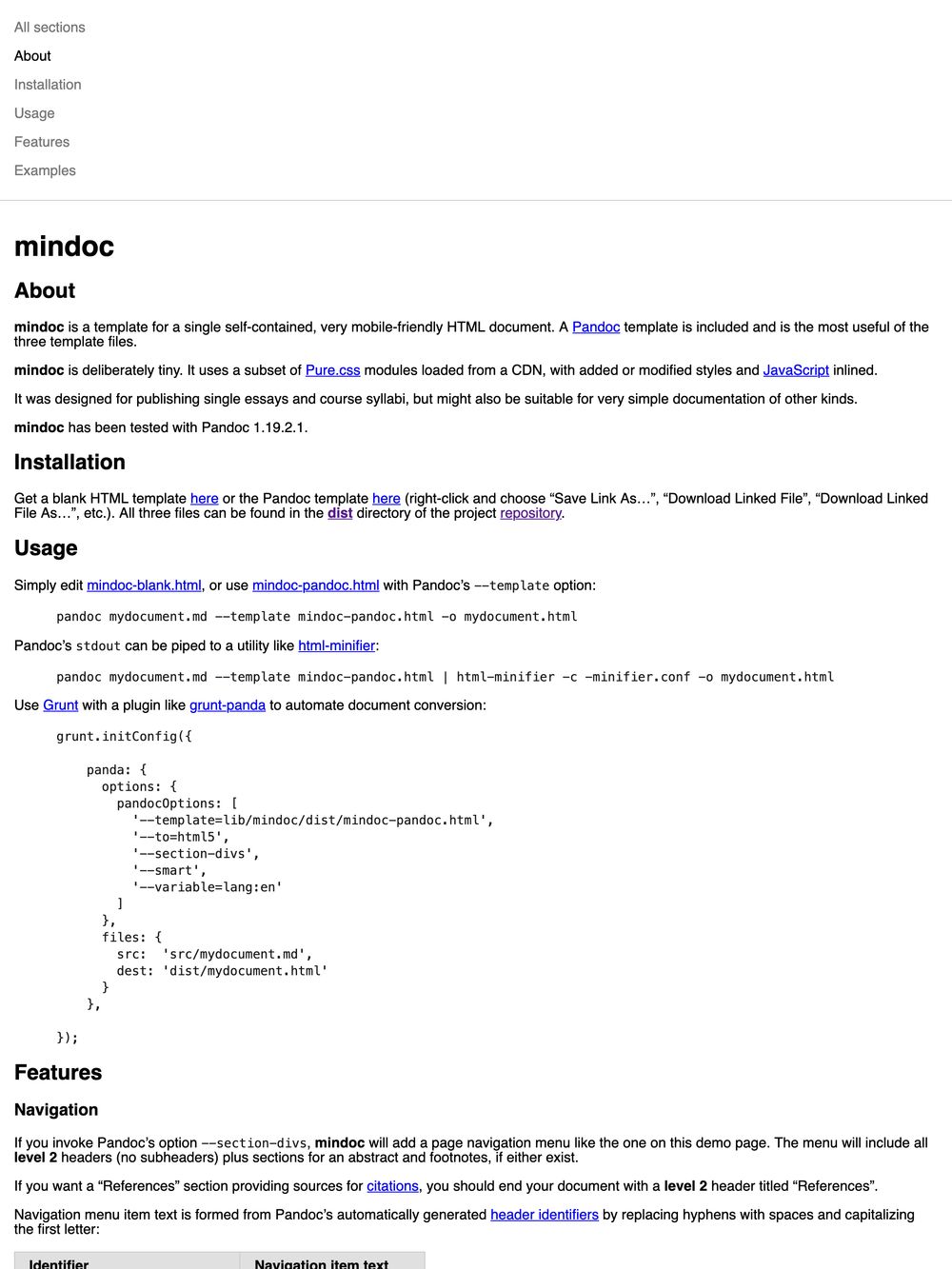 A website created with the mindoc template