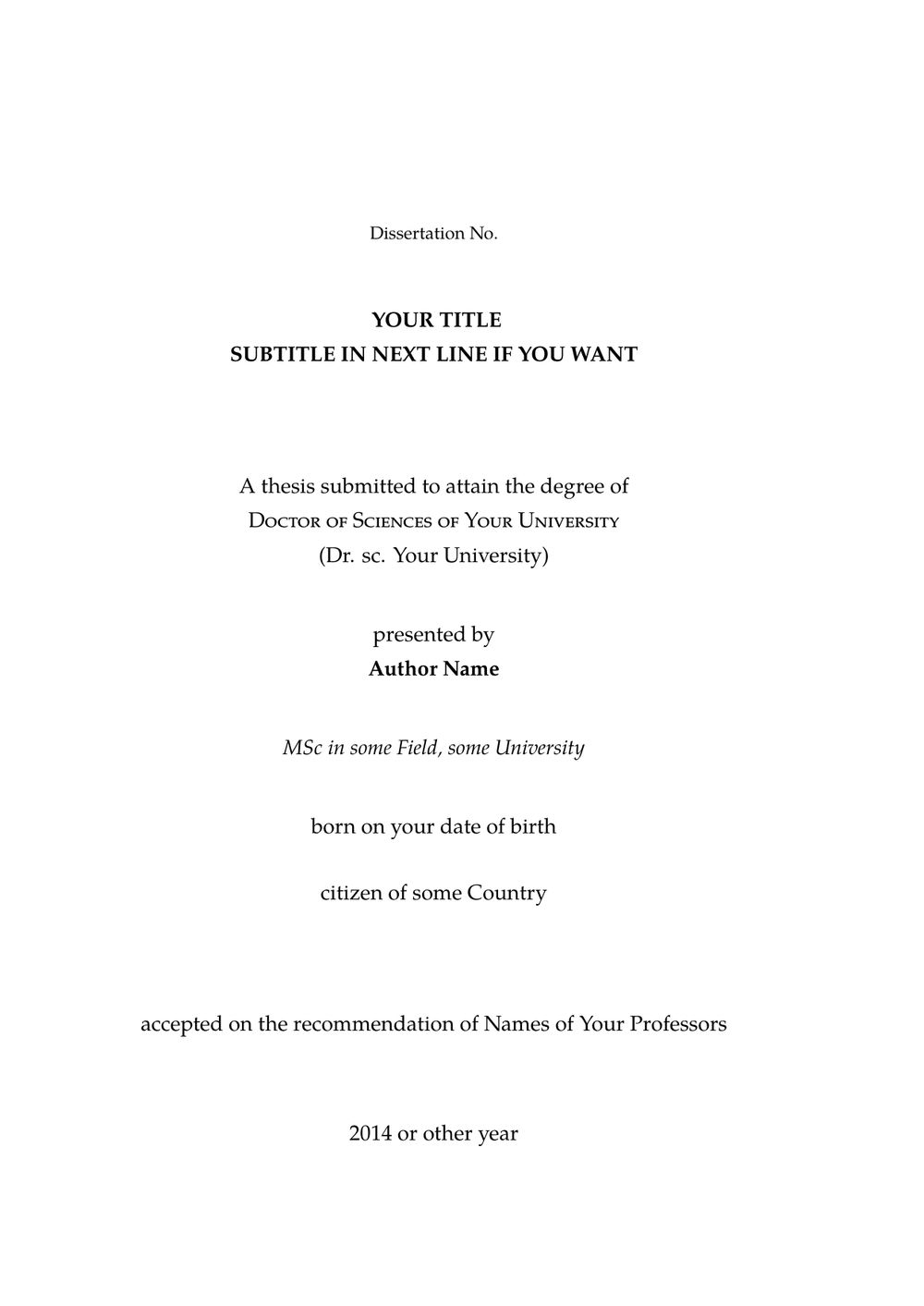 PHD Thesis Title Page