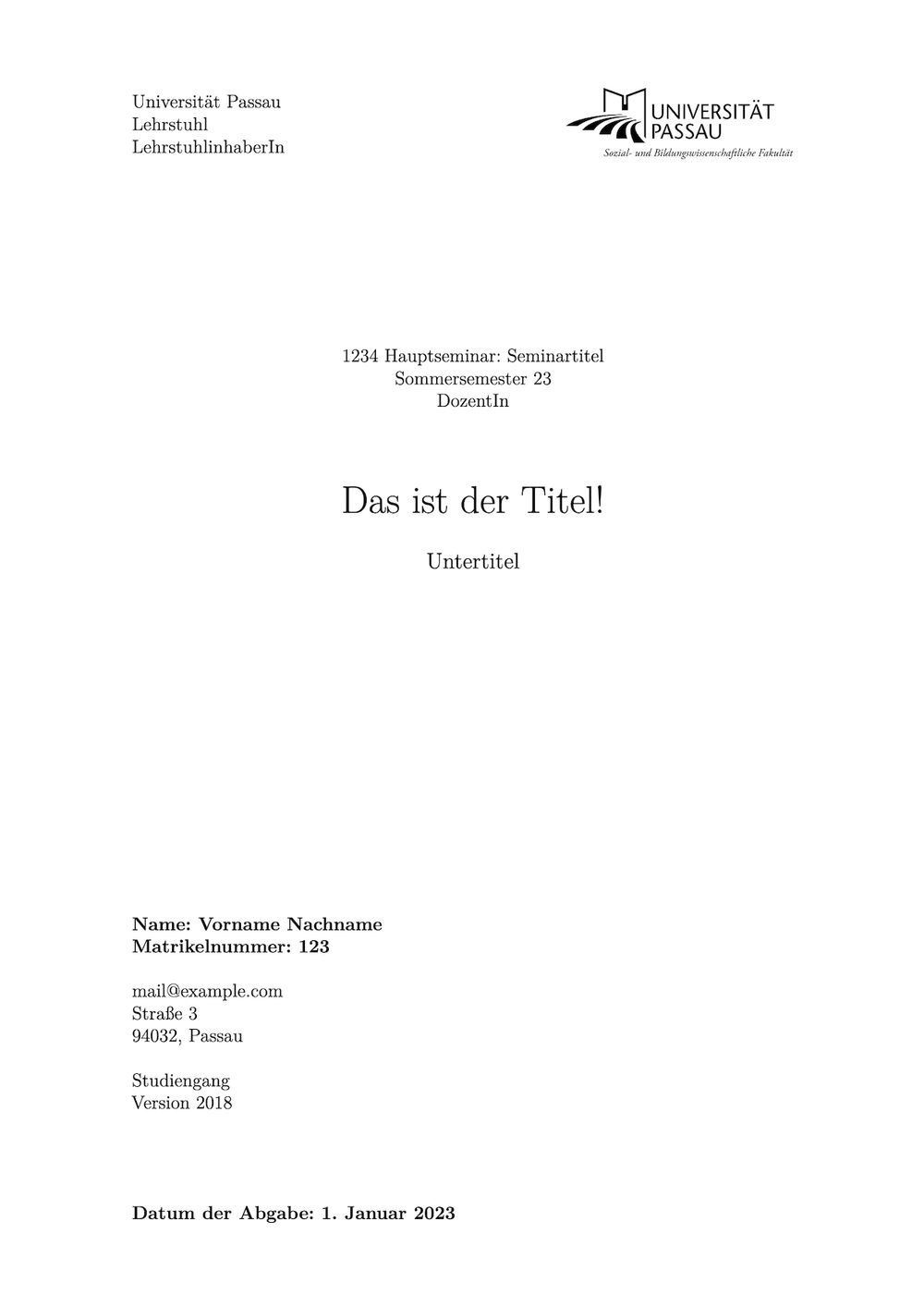 The title page of a homework assignment
