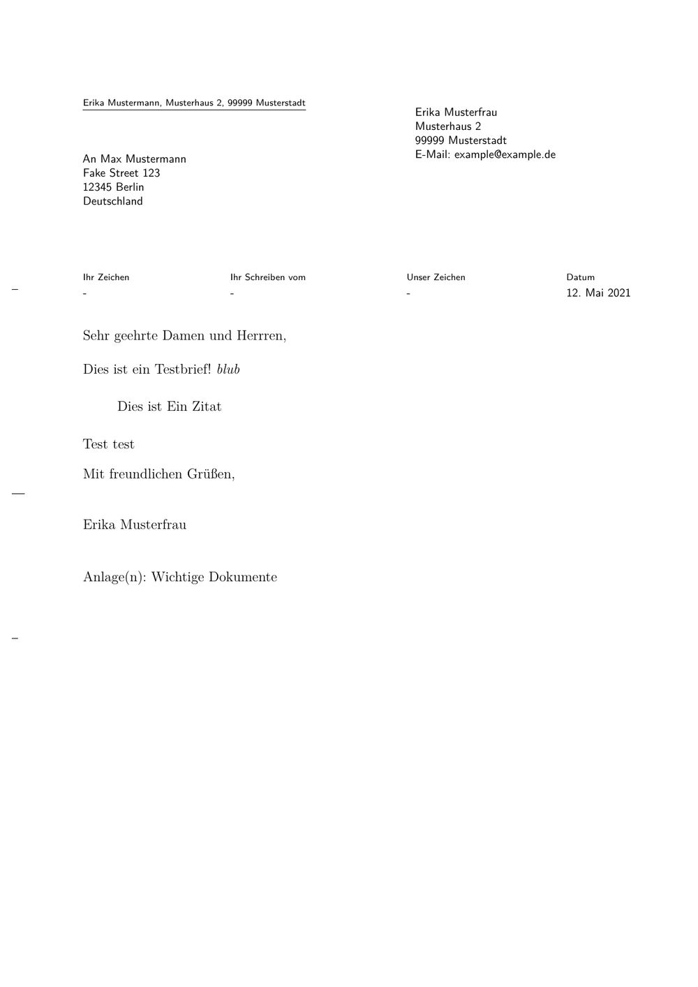 Pandoc template for DIN5008 conforming letters
