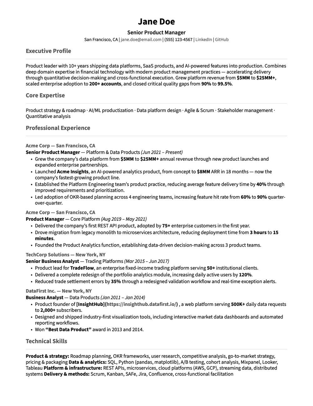 PDF resume produced with Typst