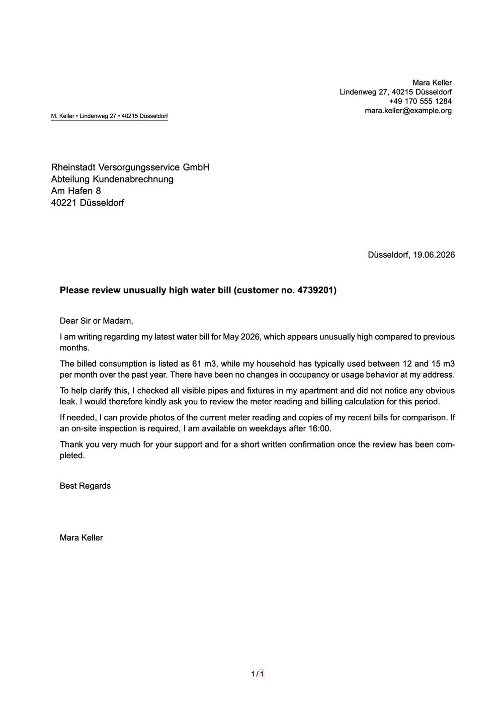 An example letter