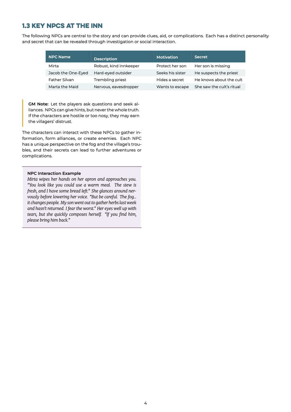 A page with a table spanning two columns