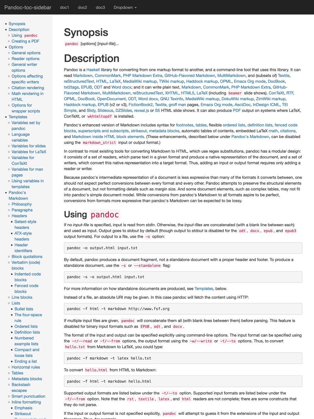 Pandoc TOC Sidebar (with Sidebar)