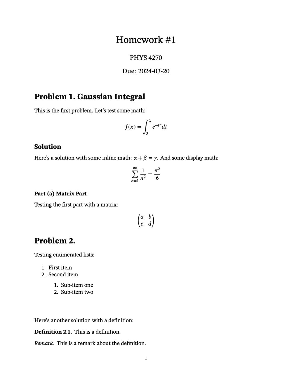 A homework assignment with solutions
