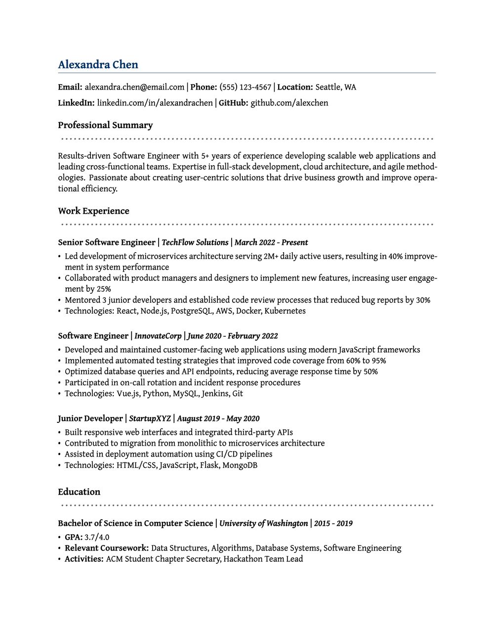 An example PDF resume rendered with SmartResume