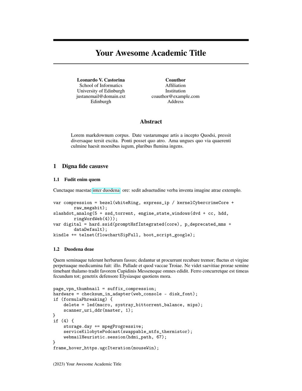 Neurips Template Title Page