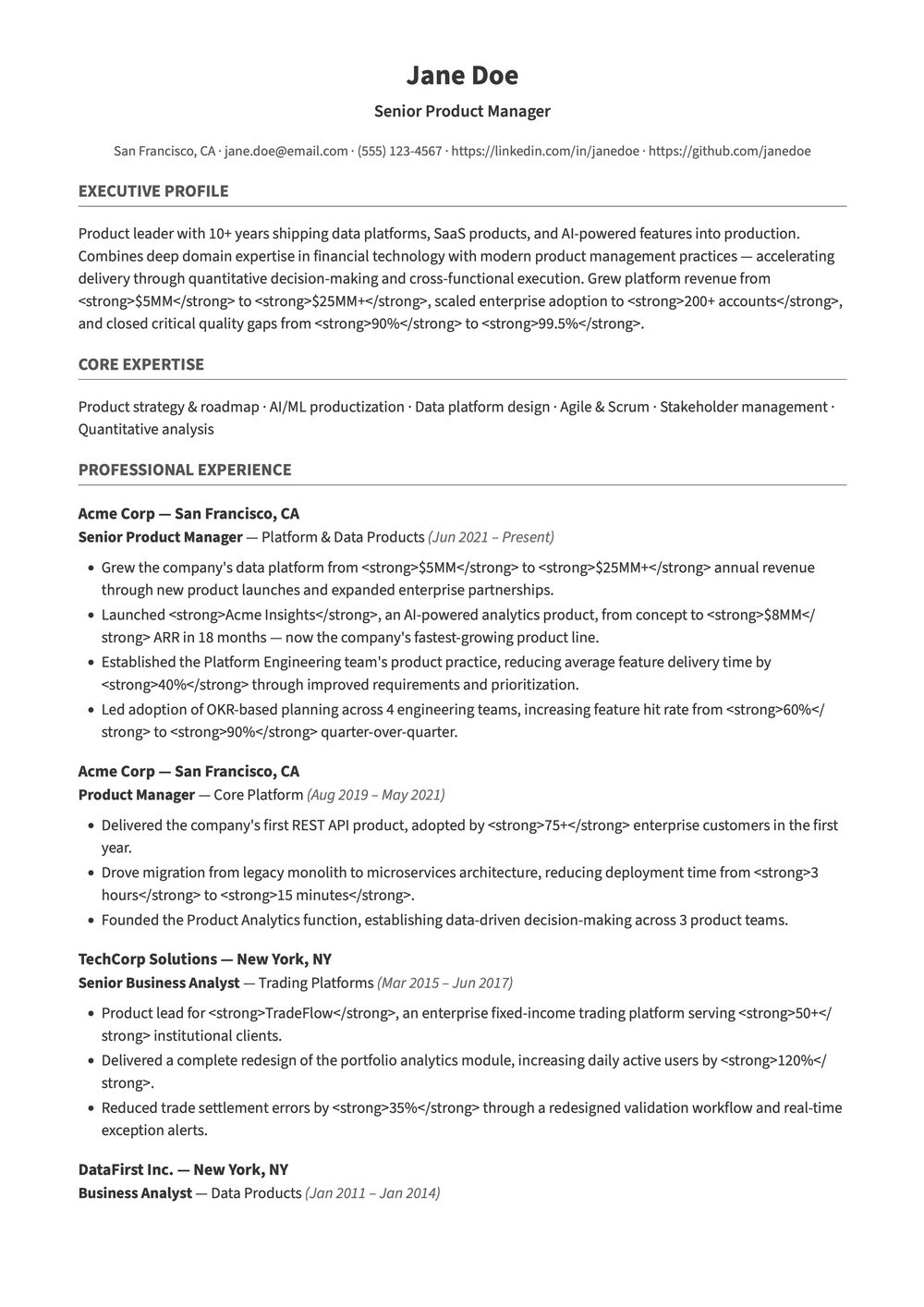 HTML resume produced via the browser print dialog
