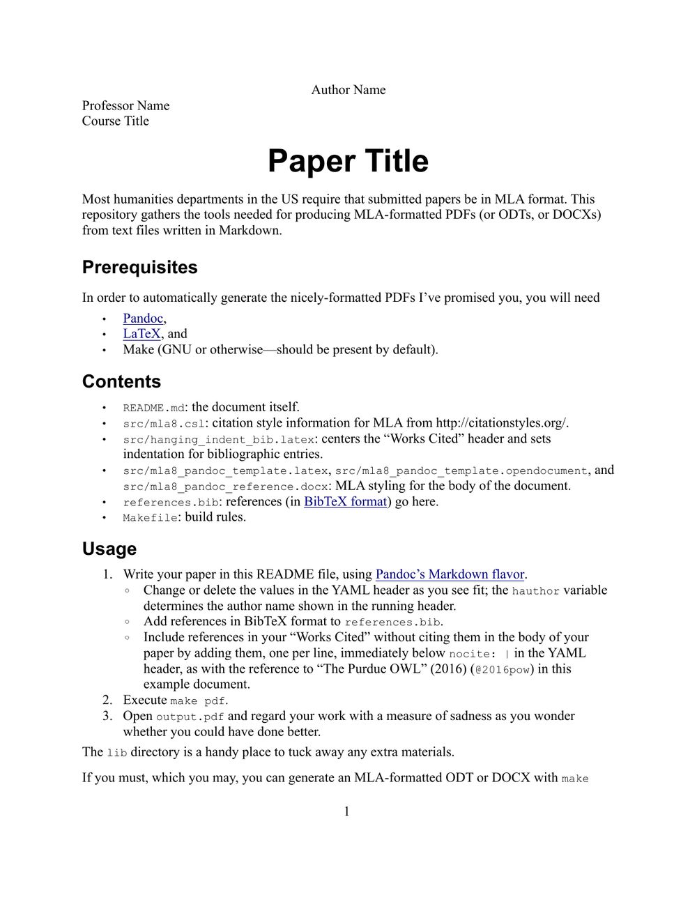 MLA Paper Template (ODT Output)