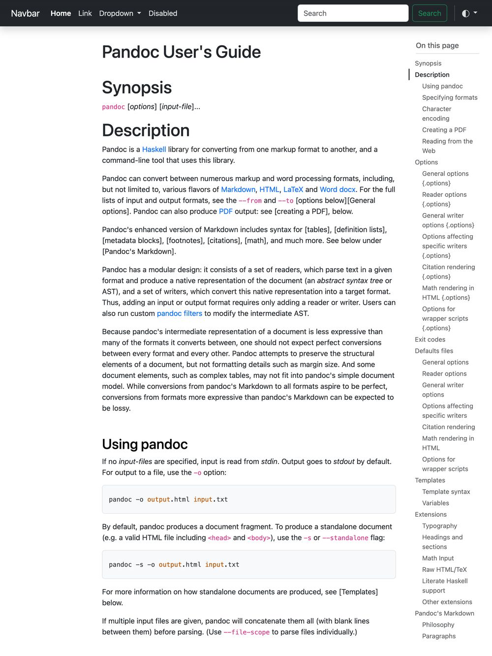 Bootstrap 5 template with navbar and table of contents
