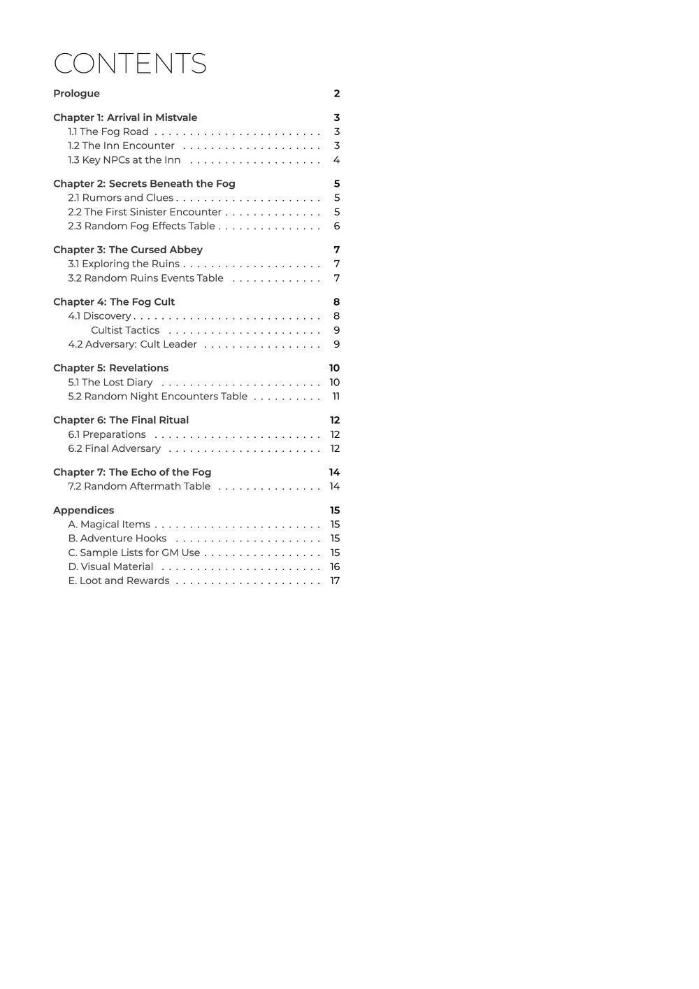 A table of contents page
