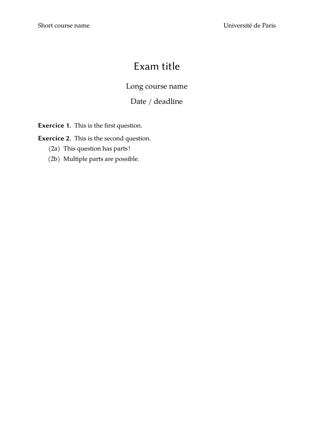 Exam Template