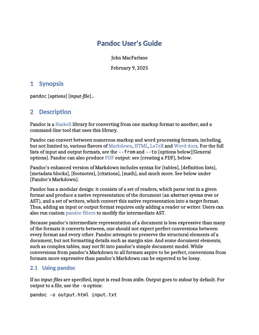 A Word document with numbered sections