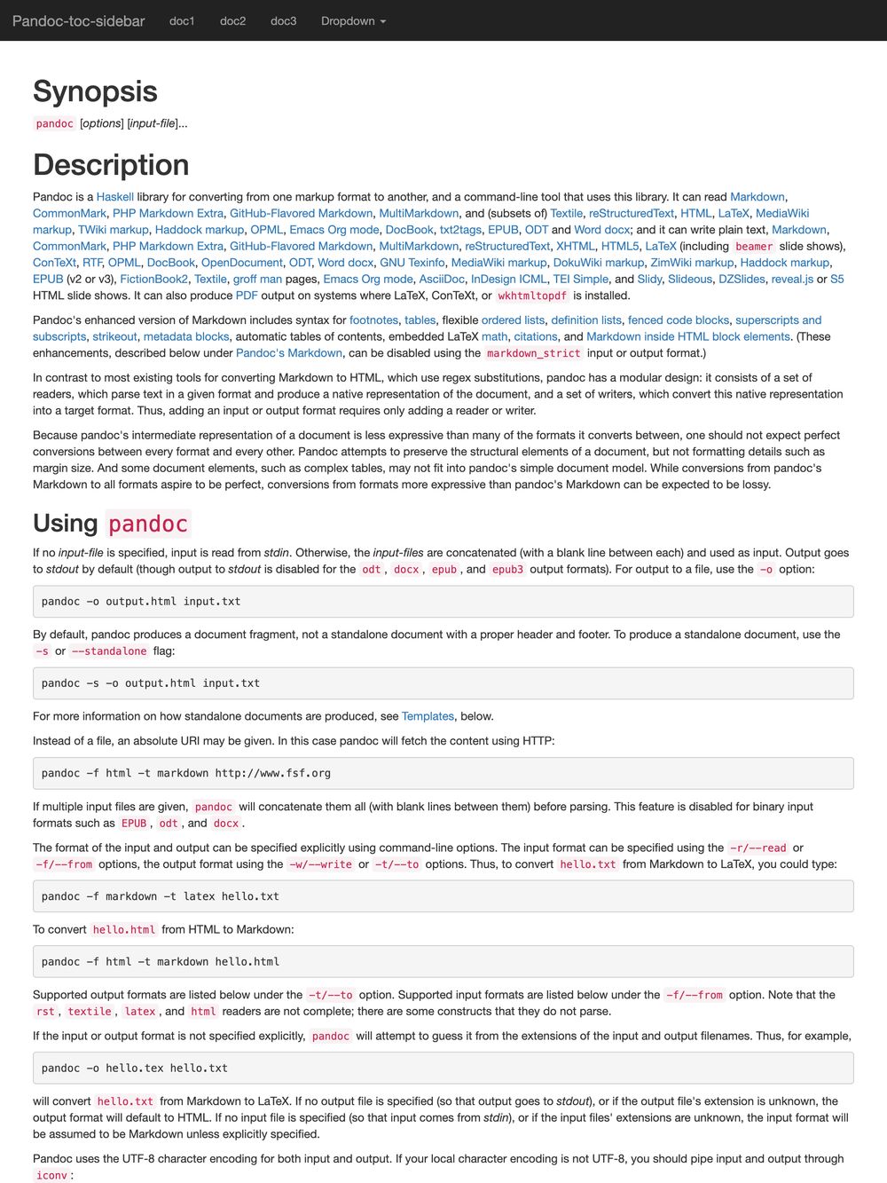 Pandoc TOC Sidebar (without Sidebar)