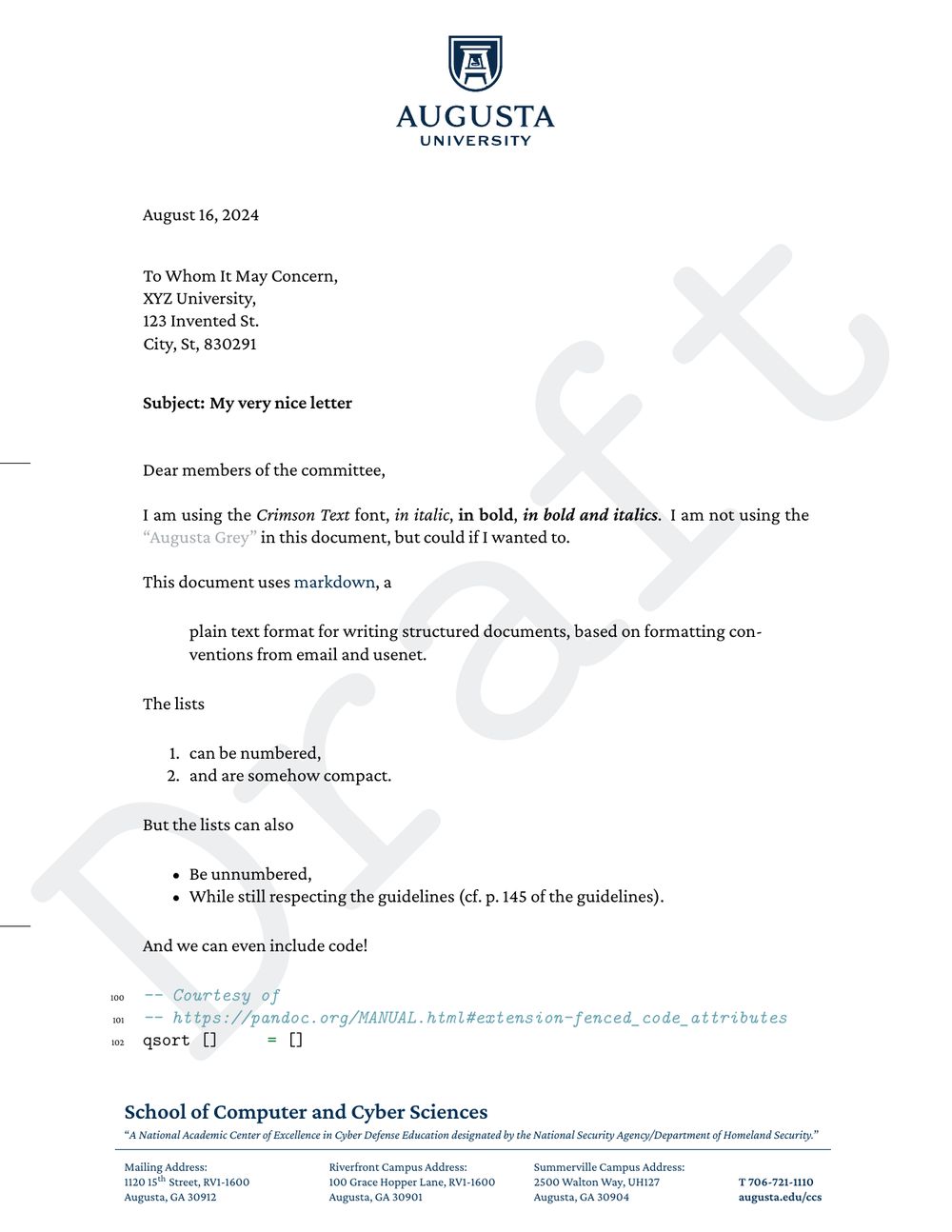 Letterhead for Augusta University