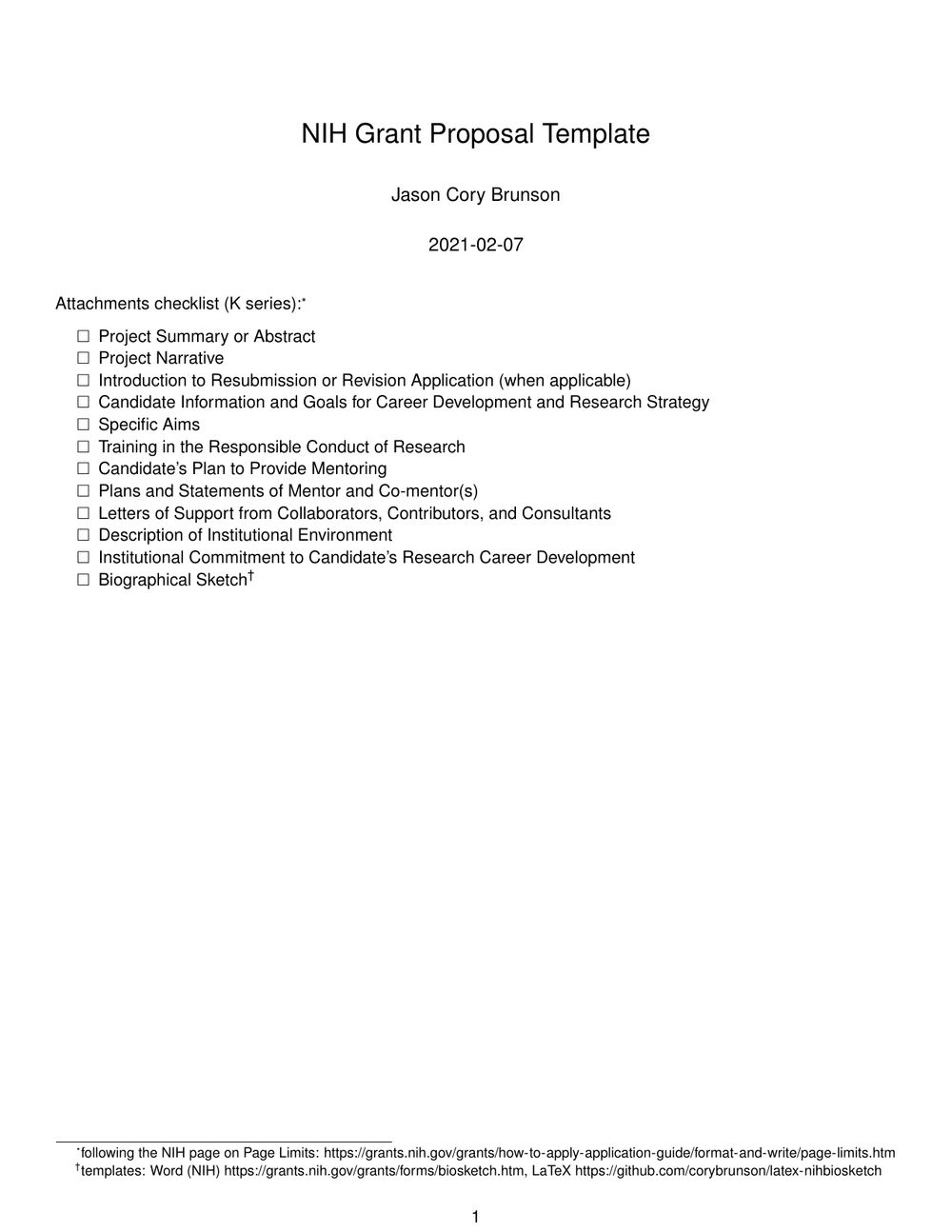 NIH Grant Proposal Template
