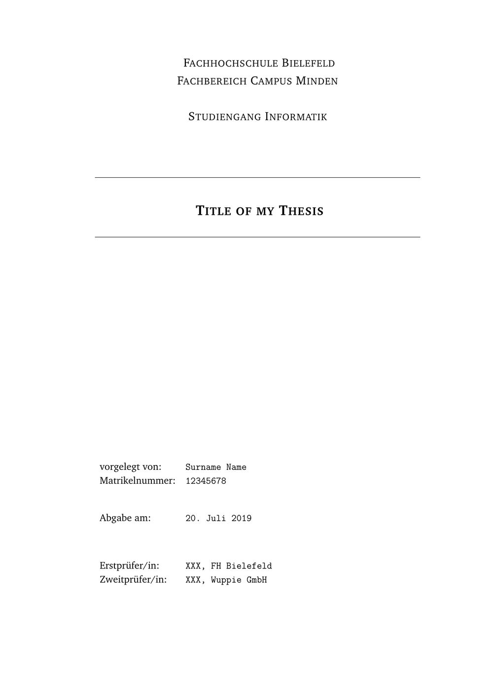 Title page with the Clean Thesis template