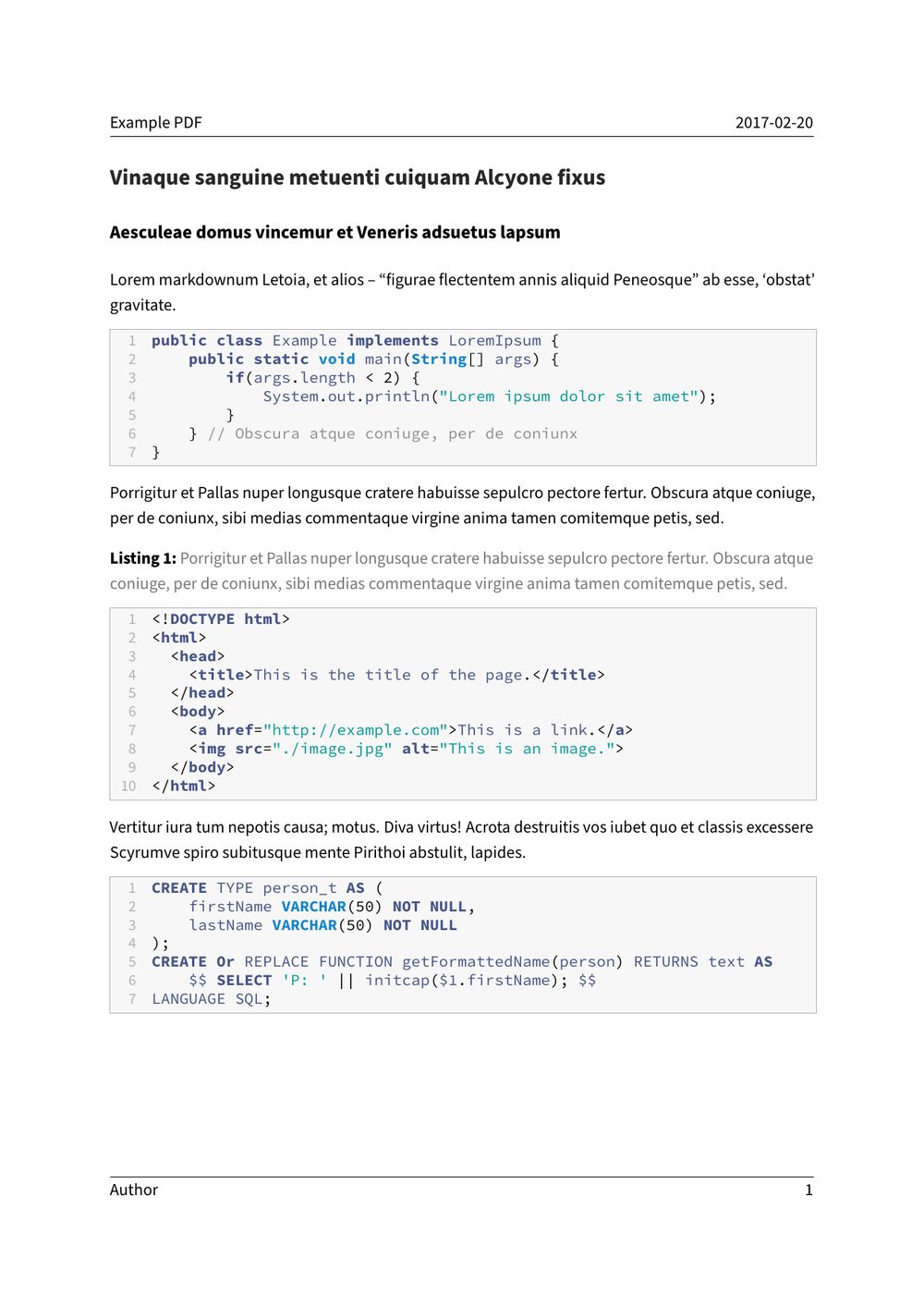 Code blocks with the LaTeX package 'listings'